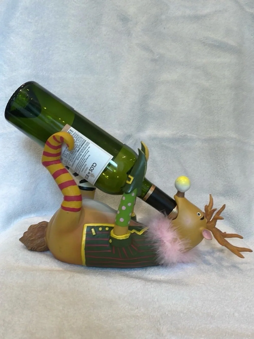 Whimsical Reindeer Wine Bottle Holder in Green
